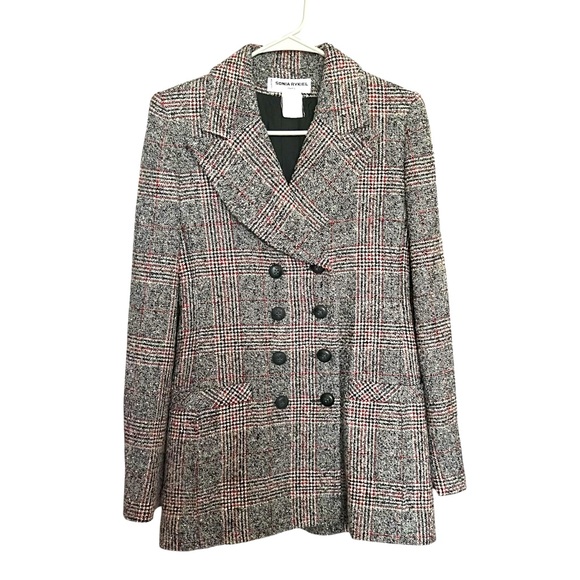 Sonia Rykiel VTG 80s Plaid Double Breasted Blazer Classic Retro Preppy Luxury - Picture 1 of 10